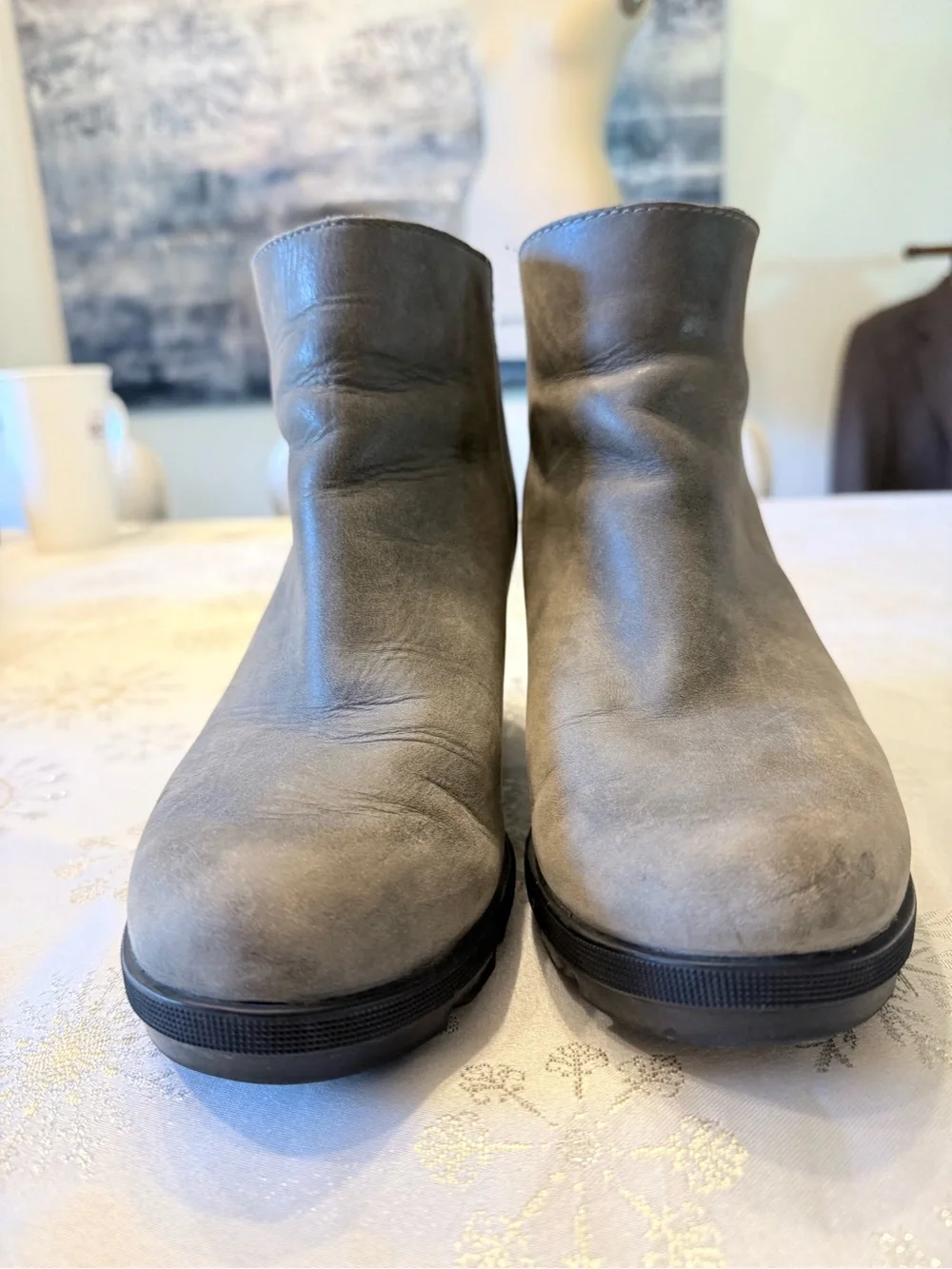Sorel Gray Suede Joan of Arctic Wedge II Zip Ankle Boots NL3364-052 Womens 8.5
